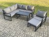 Fimous Aluminium Outdoor Garden Furniture Set Lounge Sofa Oblong Coffee Table Sets with Chair Big Footstool Indoor Conservatory Set Dark Grey