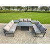Fimous U-shaped Garden Furniture Set 9-Seater Aluminium Outdoor Dining Set with Adjustable Rising Lifting Dining Table Side Table Dark Grey