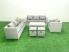 Fimous Wicker PE Rattan Sofa Garden Furniture Set with Oblong Coffee Table Armchair 2 Small Footstools Light Grey Mixed