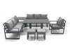 Fimous Outdoor Garden Furniture Set Aluminium Lounge Sofa Adjustable Rising Lifting Dining Table Sets with 2 Small Footstools Side Table Dark Grey