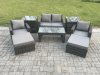 Fimous 8 PCS Outdoor Lounge Sofa Set Wicker PE Rattan Garden Furniture Set with Rectangular Coffee Table Armchair 2 Big Footstool 2 Side Tables Dark Grey Mixed