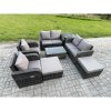Fimous 8 Seater Rattan Garden Furniture Set Patio Outdoor Lounge Sofa Set with Rectangular Coffee Table 2 Big Footstool Love Sofa Side Table Dark Grey Mixed