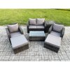 Fimous Outdoor Lounge Sofa Set Rattan Garden Furniture Set with Rectangular Coffee Table 2 Big Footstool Side Table Dark Grey Mixed