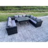 Fimous Wicker Outdoor Garden Furniture Rattan Lounge Sofa Set Patio Rectangular Dining Table with 2 Side Table 9 Seater Dark Grey Mixed