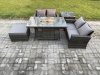 Fimous 5 Pieces Garden Furniture Sets Poly Rattan Outdoor Patio Gas Firepit Dining Table Sofa Set with Side Table Big Footstool