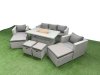 Fimous 9 Seat PE Rattan Lounge Sofa Set Outdoor Garden Furniture Set with Firepit Dining Table 3 Seater Sofa 4 Footstools Light Grey