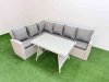 Fimous Garden Outdoor Rattan Furniture Set Rattan Corner Sofa Oblong Dining Table Set Light Grey Mixed 6 Seater