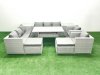 Fimous Rattan Garden Furniture Set Outdoor 8 Seater Patio Dinin g Sofa Sets with Dining Table 2 Chairs 2 Side Tables 2 Big Footstools Light Grey Mixed