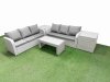 Fimous Outdoor Garden Furniture Sets 6 Seater Wicker Rattan Furniture Sofa Sets with Oblong Coffee Table high Back Lounge Sofa 2 Side Table Light Grey