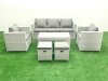 Fimous Rattan Garden Furniture Set 7 Seater Outdoor Garden Sofa Oblong Coffee Table Set with 2 Chairs 2 Stools Light Grey Mixed