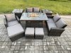 Fimous 8 Seater Rattan Outdoor Garden Furniture Gas Fire Pit Table Sets Gas Heater with Love Sofa Armchair 3 Footstools 2 Side Tables Dark Mixed Grey