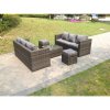 Fimous Dark Grey Rattan Garden Outdoor Sofa Set Square Coffee Table Small Footstools 8 Seater