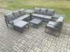 Fimous Aluminium 8 Seater Outdoor Garden Furniture Lounge Sofa Set with Square Coffee Table Chair Big Footstool 2 Side Tables Dark Grey