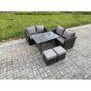 Fimous Outdoor Garden Furniture Sets 5 Pieces Wicker Rattan Furniture Sofa Sets with Rectangular Dining Table Love Sofa 2 Small Footstool