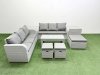 Fimous Outdoor Garden Furniture Sets 9 Seater Wicker Rattan Furniture Sofa Sets with Oblong Coffee Table high Back Lounge Sofa 3 Stools 2 Side Table Light Grey