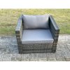 Fimous Outdoor Rattan Single Sofa Chair Garden Furniture With Seat and Back Cushion Dark Grey Mixed