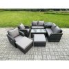 Fimous 8 PCS Garden Furniture set Rattan Outdoor Lounge Sofa Table Chair With Tempered Glass Table Dark Grey Mixed