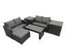 Fimous 3 Seater Sofa Reclining Chair Coffee Table Set Rattan Garden Outdoor Furniture Set with 2 Side Tables Big Stool Dark Grey Mixed