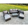 Fimous 7 Seater Rattan Garden Furniture Set Patio Outdoor Lounge Sofa Set with Rectangular Coffee Table 2 Big Footstool 3 Seater Sofa Side Table Dark Grey Mixed