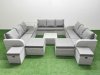 Fimous 13 Seater Outdoor Garden Furniture Set PE Rattan Lounge Sofa Set with Coffee Table 3 Seater Sofa 4 Footstools Side Table Light Grey