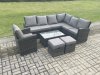 Fimous Wicker PE Outdoor Garden Furniture Set High Back Rattan Corner Sofa Set with Arm Chair Rectangular Coffee Table 2 Small Footstools
