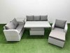Fimous Patio PE Wicker 7 Seater Outdoor Rattan Furniture Sofa Sets with Adjustable Lifting Dining or Coffee Table Reclining Chair Loveseat Sofa 3 Seater Sofa Big Footstool Side Table Light Grey