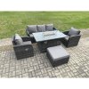 Fimous Patio Outdoor Rattan Garden Furniture Set Propane Gas Fire Pit Table Burner with Lounge Sofa Footstool