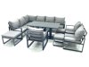 Fimous Aluminum Outdoor Garden Furniture Set Corner Sofa 3 Chair 3 Footstools Adjustable Rising Lifting Dining Table Sets Dark Grey