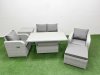Fimous Light Grey PE Wicker Rattan Garden Furniture Set Sofa Set Reclining Chair Adjustable Lifting Dining or Coffee Table 5 Seater With Footstool Side Table