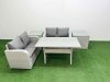 Fimous 4 Seater Outdoor Love Sofa Set Rattan Garden Furniture Set with Rectangular Dining Table 2 Side Tables Light Grey