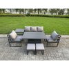 Fimous 6-Piece Aluminium Garden Furniture Sets 7 Seater Outdoor Sofa Set with Adjustable Rising Lifting Dining Table 2 Chairs 2 Small Footstools