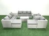 Fimous Outdoor Rattan Sofa Garden Furniture Set with 2 Armchairs Oblong Coffee Table 2 Big Footstools Light Grey Mixed