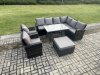 Fimous High Back Outdoor Garden Furniture Set Rattan Corner Sofa Dining Table Set With 2 Armchairs Big Footstool 9 Seater Dark Grey Mixed