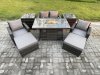 Fimous Outdoor Garden Dining Sets 6 Seater Rattan Patio Furniture Sofa Set with Gas Firepit Table 2 Big Footstool 2 Side Tables Dark Grey Mixed