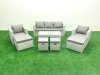 Fimous Rattan Garden Furniture Set Outdoor Lounger Sofa with Coffee Table 4 Footstools Light Grey Mixed 9 Seater