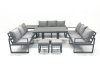 Fimous 11 Seater Garden Sofa Set Aluminium Furniture Rising Dining Tabe Set with Side Table 2 Small Footstools Dark Grey