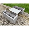 Fimous Rattan Outdoor Garden Funiture Set Height Adjustable Rising Lifting Table Sofa Dining Set with Light Grey