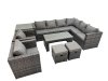 Fimous Outdoor Rattan Oblong Coffee Table Corner Sofa Sets Garden Furniture Set with 2 Chairs 2 Small Stools Side Table Dark Grey Mixed