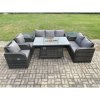 Fimous 7 Seater PE Wicker Outdoor Rattan Garden Furniture Set Propane Gas Fire Pit Table and Sofa Chair set with 2 Side Tables