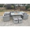 Fimous Rattan Garden Furniture Set Gas Fire Pit Lounge Sofa Chair Dining Set With 2 Side Table And 2 PC Arm Chair 2 Stools