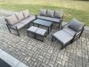Fimous Aluminium 7 Pieces Garden Furniture Set with Cushions 10 Seater Outdoor Patio Lounge Sofa Set with Armchair 3 Footstools Dark Grey