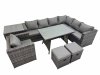 Fimous Rattan garden furniture Patio Furniture Sets with Dining Table Side Table 2 Small Stools Dark Grey Mixed