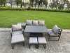 Fimous Aluminium Garden Furniture Sets 8 Seater Outdoor Sofa Set with Adjustable Rising Lifting Dining Table 2 Chairs 3 Footstools