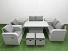 Fimous 8 Seater Outdoor Reclining Chair Love Sofa Set Rattan Garden Furniture Set with Adjustable Lifting Dining or Coffee Table 2 Stools 2 Side Table Light Grey