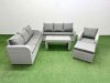 Fimous 8 Seater Poly Rattan Outdoor Garden Furniture Oblong Coffee Table Sofa Set Patio 3 Seater Sofa Reclining Chair 3 Seater Sofa Big Footstool Light Grey