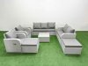 Fimous PE Rattan Garden Furniture Set Adjustable Chair Sofa Double Love Seat 2 Seater Sofa Lounge Set Square Coffee Table 2 Big Footstool 2 Side Table Light Grey