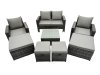 Fimous PE Rattan Garden Furniture Set Lounge Sofa Coffee Table Set with 4 Footstool Dark Grey Mixed