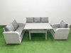 Fimous Patio PE Wicker 6 Seater Outdoor Rattan Furniture Sofa Sets with Rectangular Dining Table Reclining Chair Loveseat Sofa 3 Seater Sofa Light Grey
