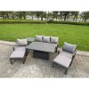 Fimous 6-Piece Aluminium Garden Furniture Sets 7 Seater Outdoor Sofa Set with Adjustable Rising Lifting Dining Table 2 Chairs 2 Big Footstools