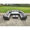 Fimous Patio Rattan Garden Furniture Set with Oblong Rectangular Dining Table 2 Small Footstools 2 Side Table 11 Seater Outdoor Lounge Sofa Set Dark Grey Mixed
